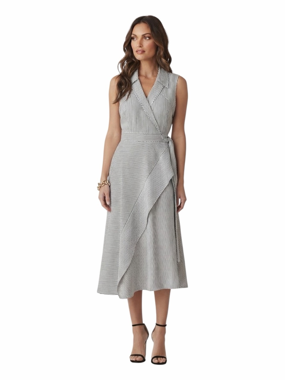 Diane von Furstenberg Charleigh Striped Midi Wrap Dress Size S